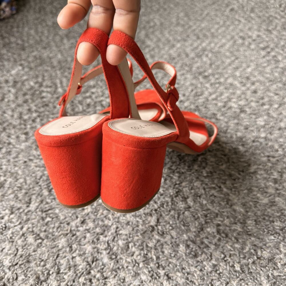 Cole Haan Josie Block Heel Sandals Piinciana Suede Orange Size US 8.5 B NEW - Picture 4 of 6